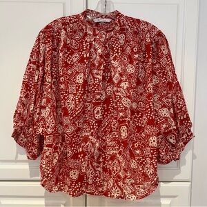 Rebecca Taylor Labyrinth Cotton Top Size Medium NWT Red Clay Flowy Modest Blouse